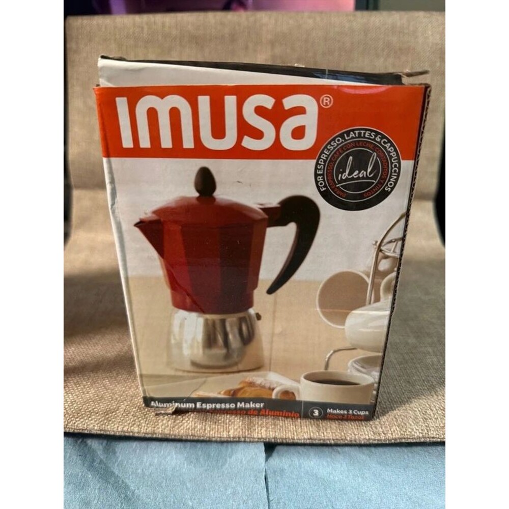 IMUSA 3-Cup Aluminum Stovetop Espresso Maker Moka Pot - Red & Silver NIB